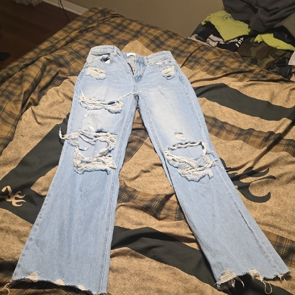 Flying Monkey Light Blue Distressed Flare Jeans - Picture 3 of 6